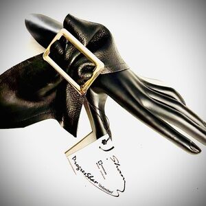 Black Leather Bracelet with Silver Buckle